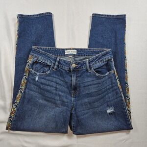 Knox Rose Womens Blue Denim Straight Leg Jeans with Embroidered Side Stripe Sz 6